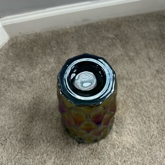 Large Green Optic Iridescent Glass Vase - Picture 5 of 7